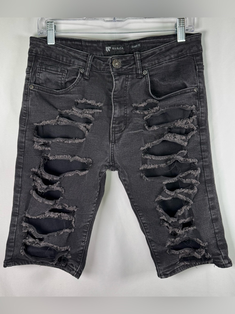 Waimea Men’s Distressed Black Denim Y2K Edgy Skinny Fit Stretch Shorts Size 30